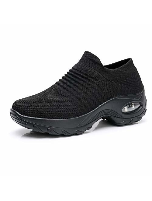 PUELLA Womens Slip On Walking Shoes - Fashion Sock Sneakers Breathe Mesh Comfort Wedge Platform Loafers