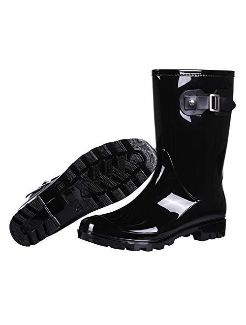 Evshine Women's Mid Calf Rain Boots Waterproof Garden Shoes