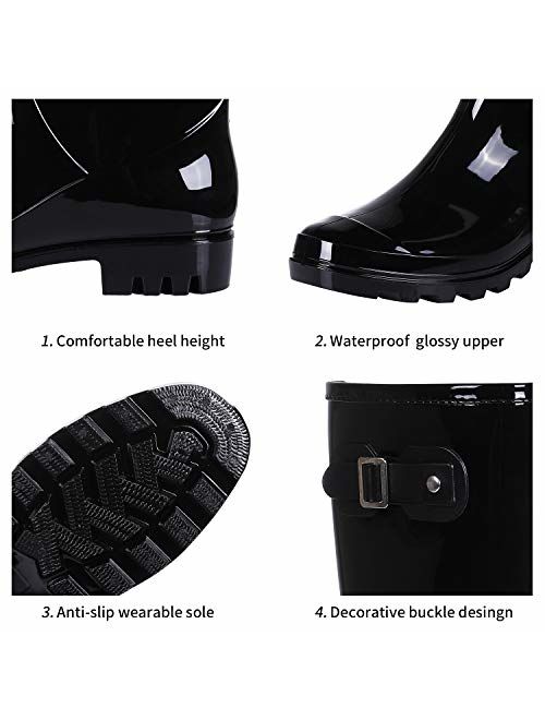 Evshine Women's Mid Calf Rain Boots Waterproof Garden Shoes