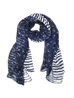 Wrapables Stripes and Anchor Nautical Marine Scarf 72" X 42"