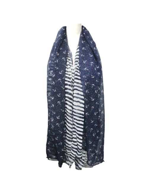 Wrapables Stripes and Anchor Nautical Marine Scarf 72" X 42"