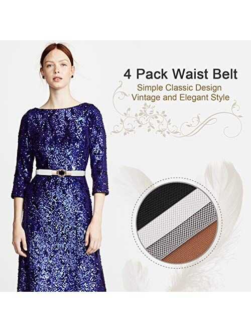 Women Skinny Belt for Dresses Retro Stretch Ladies Waist Belt Plus Size Set of 4