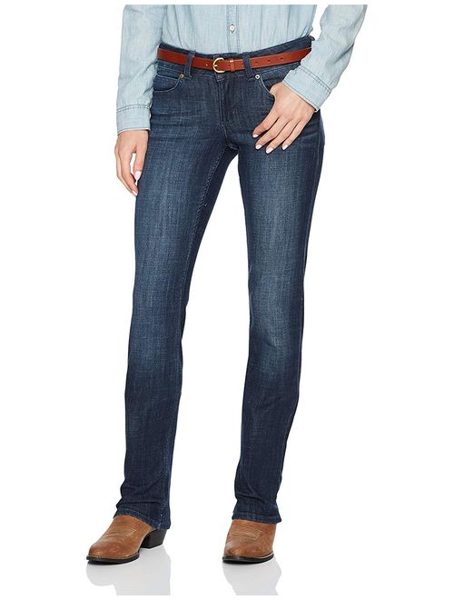 wrangler women's dark wash stretch denim jeans straight leg - 09mwtds