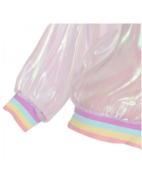 Women Casual Iridescent Transparent Jacket Rainbow Color Long Sleeve Coat