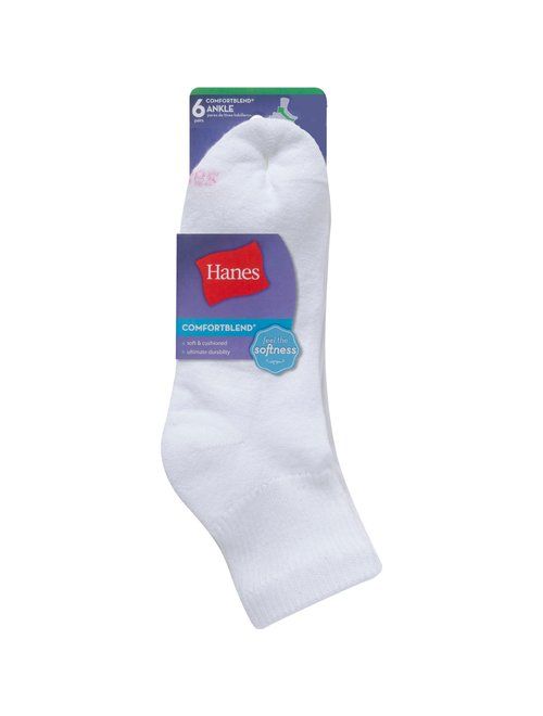 Hanes Women's ComfortBlend Ankle Socks, 6 Pack