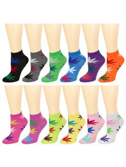 12 Pairs Assorted Colors Women's Ankle Socks Size 9-11 Marijuana Leaf
