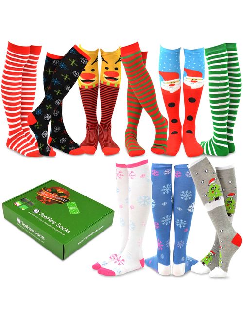 TeeHee Christmas Holiday Fun Knee High Socks 9-Pack with Gift Box