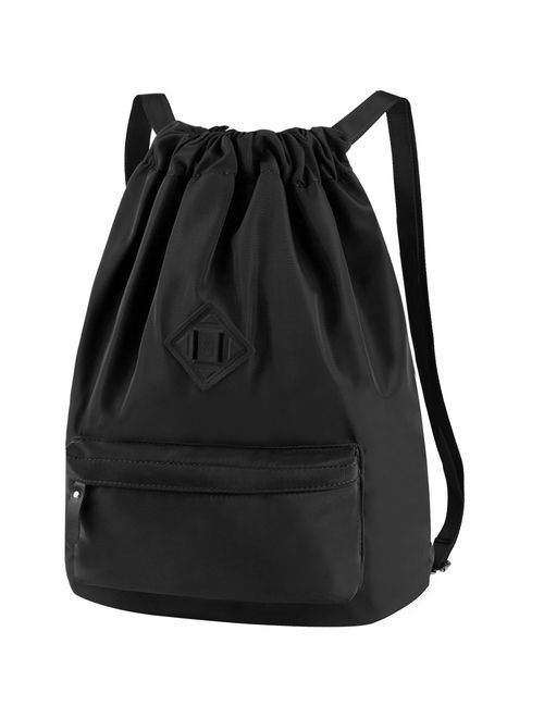 Travel Drawstring Bag Drawstring Backpack Chic School Shoulders Bag Classic Travel Drawstring Bag Trendy Drawstring Sackpack Casual Outdoor Daypack, Black