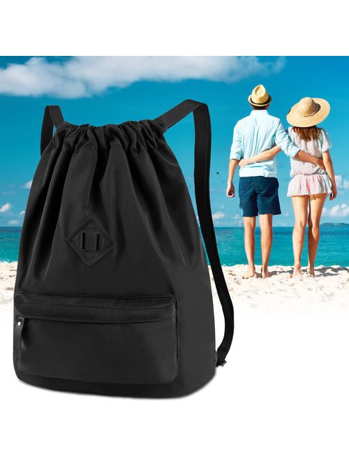 Travel Drawstring Bag Drawstring Backpack Chic School Shoulders Bag Classic Travel Drawstring Bag Trendy Drawstring Sackpack Casual Outdoor Daypack, Black