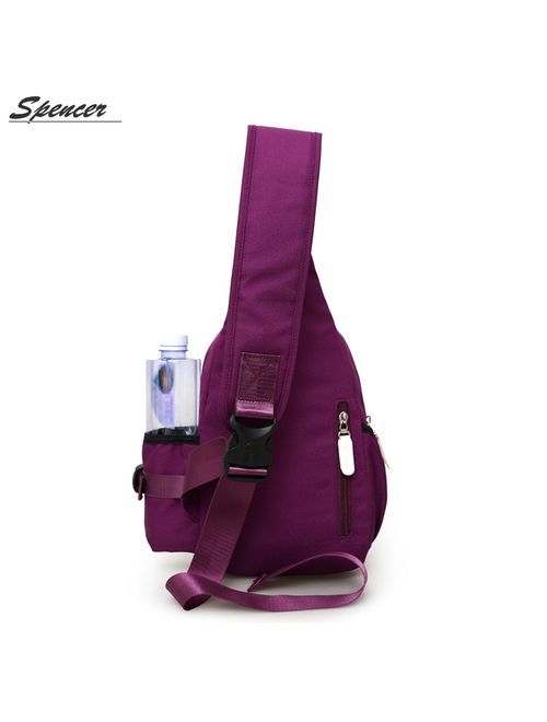 Spencer Nylon Chest Shoulder Messenger Bag Waterproof Unbalance Crossbody Sling Backpack for Men Women for Travel Hiking (7.1"*2.75"*13.5",Black)