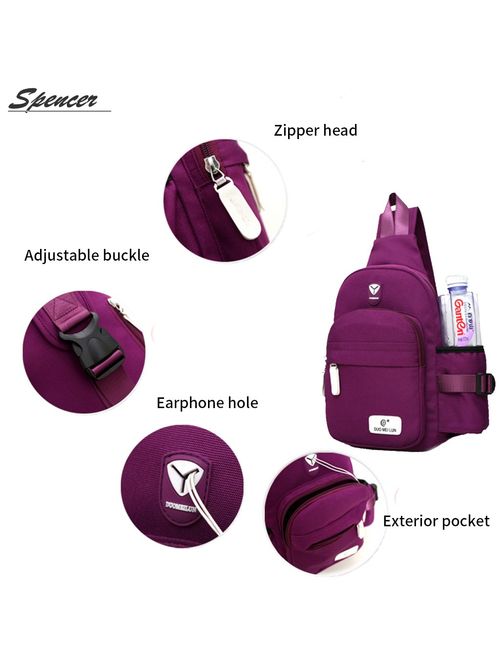 Spencer Nylon Chest Shoulder Messenger Bag Waterproof Unbalance Crossbody Sling Backpack for Men Women for Travel Hiking (7.1"*2.75"*13.5",Black)