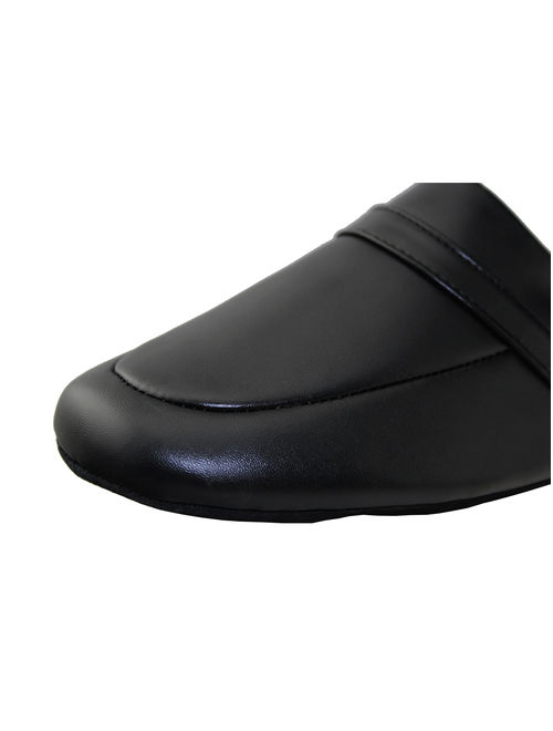 Mens Black Slipper Fashion Open Back Leather Slippers Lightweight Durable Waterproof