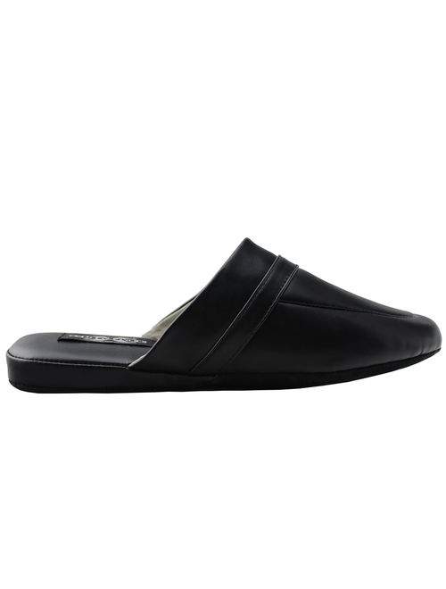Mens Black Slipper Fashion Open Back Leather Slippers Lightweight Durable Waterproof