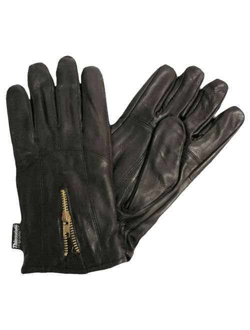 Black 3M Thinsulate Mens Leather Gloves With Zipper