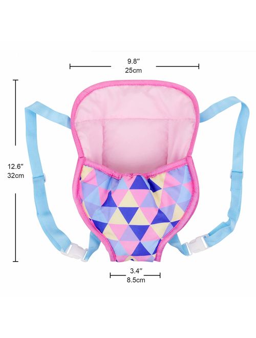 Amerteer Baby Doll Carrier Backpack Doll Accessories, Sweet Handmade Backpack Front and Back Sling with Straps for 15 Inch to 18 Inch Dolls