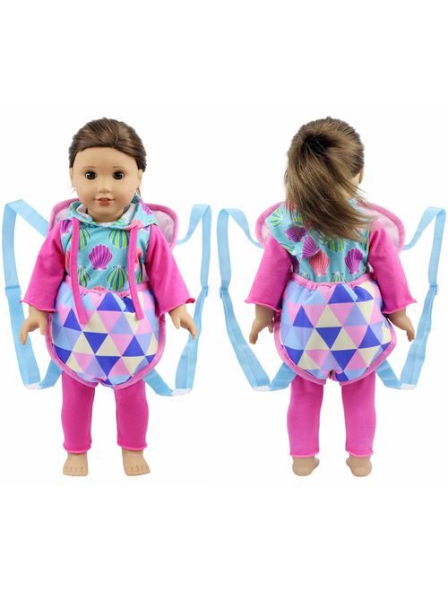 Amerteer Baby Doll Carrier Backpack Doll Accessories, Sweet Handmade Backpack Front and Back Sling with Straps for 15 Inch to 18 Inch Dolls