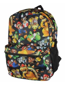 Super Mario Bros. Backpack All Over Character Print 16" School Bag