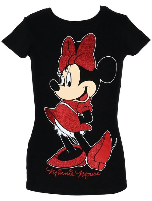 Disney Girl's Minnie Mouse Red Glitter Shoe Tee Shirt