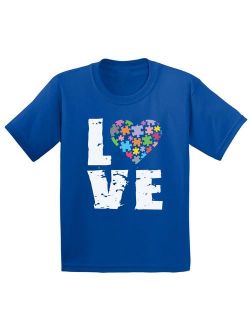Youth Love Puzzles Autism Awareness Graphic Youth Kids T-shirt Tops Autistic Support