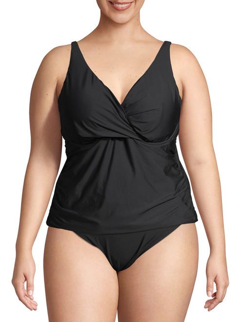 Time and Tru Women's Plus Size Twist Front Solid Tankini Swimsuit Top
