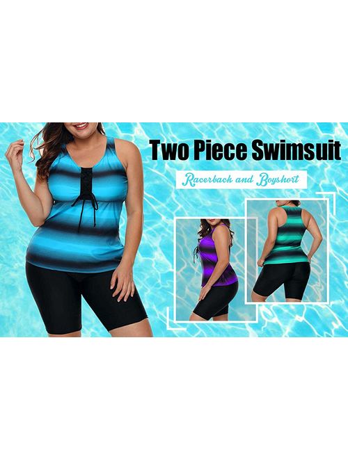 Women's Plus Size Rash Guard Capris Tankini Athletic Swimwear