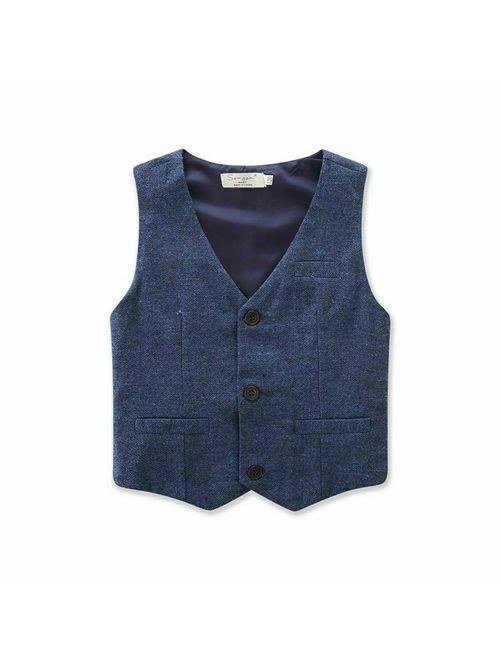 Hirigin 3PCS Outfits Clothes Sets Suit Toddler Baby Boy Gentleman Waistcoat Shirt Pants Blue 3T
