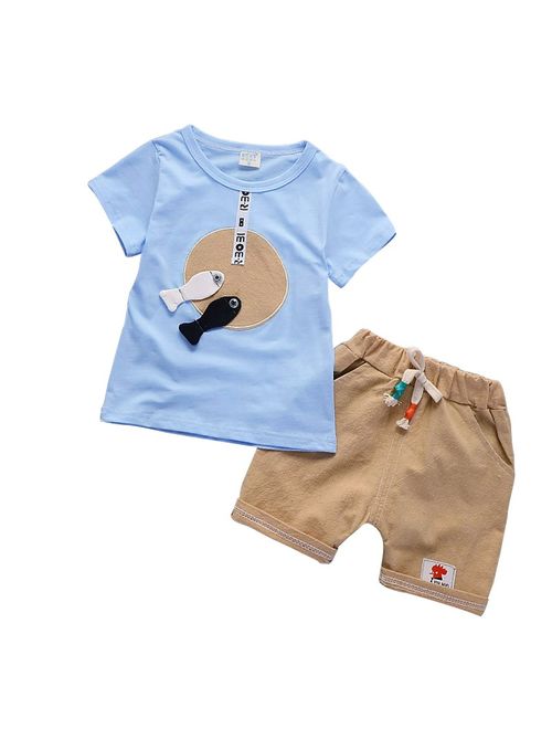 Toddler Baby Boy Summer Cartoon Short Sleeve T-Shirt Shorts Clothes 2Pcs/Set