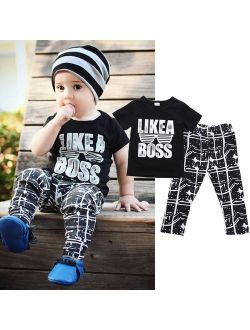 Kids Short Sleeve Baby Boy Summer Clothes Casual Tops T-shirt Pants 2pcs Outfits 1-5Years