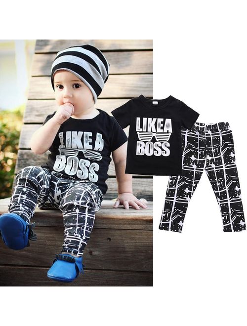 Canis Kids Short Sleeve Baby Boy Summer Clothes Casual Tops T-shirt+Pants 2pcs Outfits 1-5Years