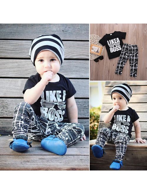 Canis Kids Short Sleeve Baby Boy Summer Clothes Casual Tops T-shirt+Pants 2pcs Outfits 1-5Years
