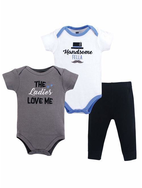Hudson Baby Boy Short Sleeve Bodysuits and Pant 3pc Outfit Set