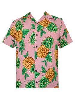 Hawaiian Shirts 50 Mens Pineapple Leaf Beach Aloha Casual Holiday Peach L