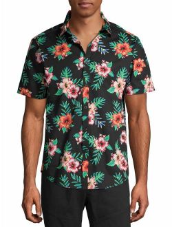 Men's Tropical Print Short Sleeve Button-up Shirt, up to Size 3XL
