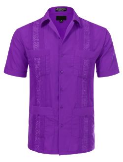 JD Apparel Men's Short Sleeve Cuban Guayabera Shirts 17-17.5N X-Large Purple
