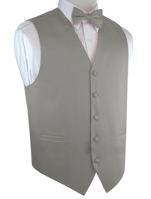 Italian Design, Men's Formal Tuxedo Vest, Bow-Tie & Hankie Set for Prom, Wedding, Cruise in Silver