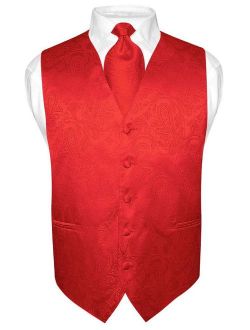 Men's Paisley Design Dress Vest & NeckTie RED Color Neck Tie Set for Suit or Tux