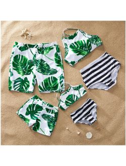 PatPat Breezy Palm Leaf Charm Family Matching Swimsuit Women Men Boy Girl Beach Swimwear