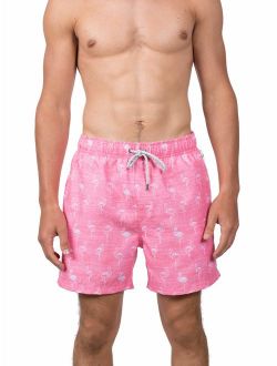 Marching Pink Flamingos Mens Swim Trunks Quick Dry Bathing Suits Summer Casual Surfing Board Shorts 