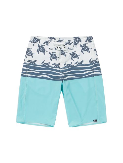 Men's Spandex Hawaiian Beach Board Shorts with Zipped Pocket in Honu Turtles in Turquoise 28