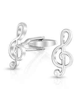 Musician G Clef Treble Music Note Shirt Cufflinks For Men For Women Hinge Back Silver Tone Stainless Steel