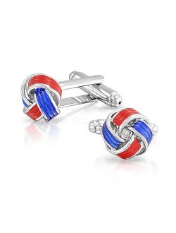 Twist Rope Braid American USA Patriotic Red White Blue Knot Shirt Cufflinks For Men Hinge Back Stainless Steel