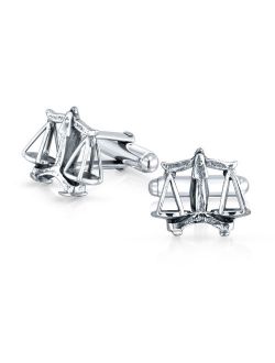 Attorney Legal Judge Lawyer Scales Of Justice Libra Shirt Cufflinks For Men Oxidized 925 Sterling Silver Hinge Back