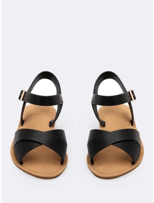 Shein Overlap Band Buckled Ankle Flat Sandals