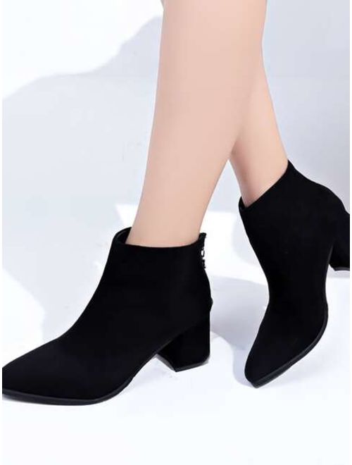 Shein Point Toe Zip Back Chunky Western Boots