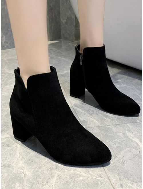 Black Suede Side Zip Chunky High Heel Boots