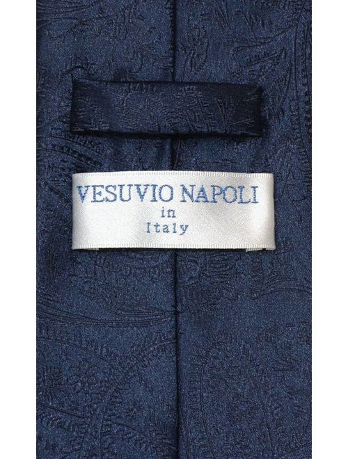 Vesuvio Napoli NAVY BLUE PAISLEY NeckTie & Handkerchief Matching Neck Tie Set