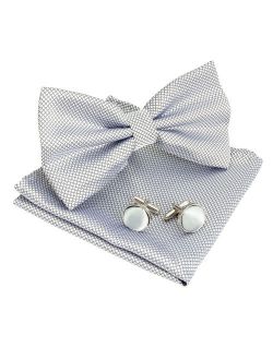 SAYFUT Bow Tie and Pocket Square Set - Plaid Collection Self Tie Bow tie Set Cufflinks Pocket Square Bowties Set