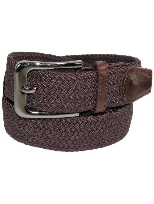 Men's Elastic Braided Stretch Belt with Silver Buckle