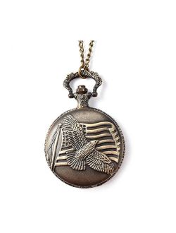 STRADA Japanese Movement Water Resistant Eagle Spread Wings Pattern Pocket Watch in Brasstone With Iron Chain