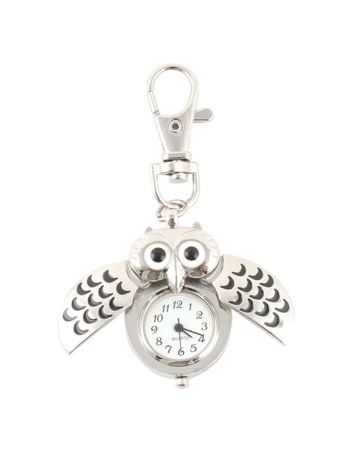 Pocket Watch Key Ring Owl Watch Clock Silver Tone